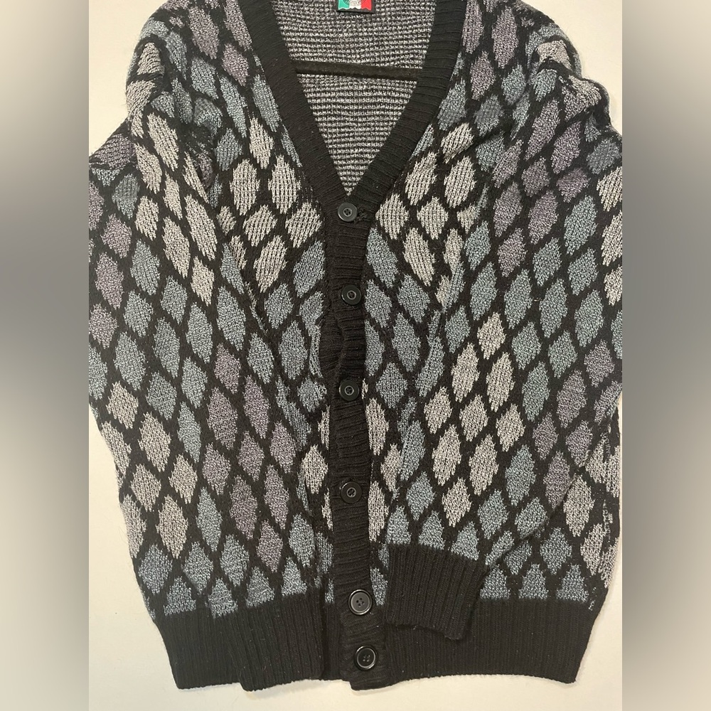 Colore Collezione Perte-Wool Blend Black and Gray Patterned Men's Cardigan